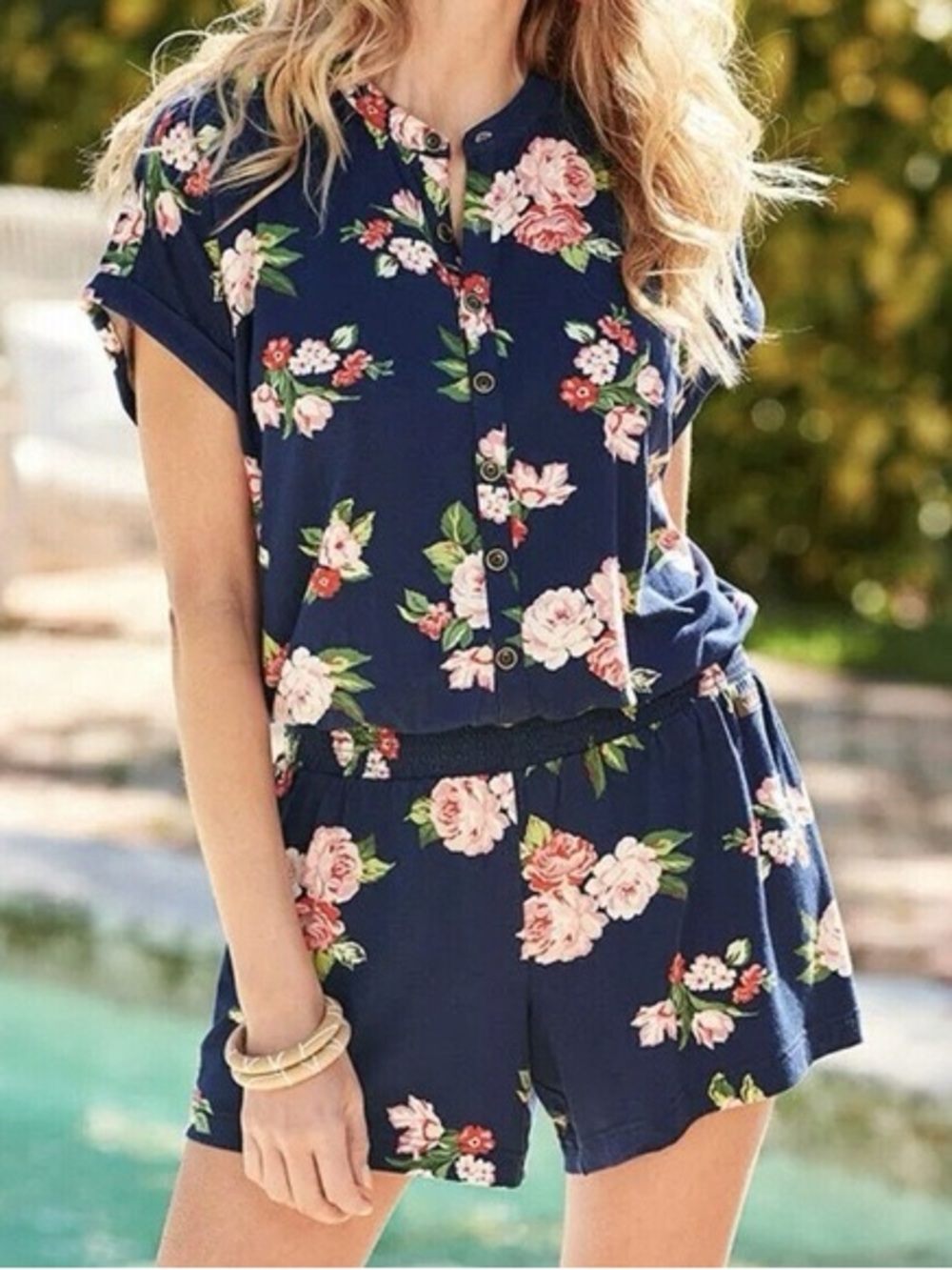Matilda Jane Brilliant Daydream Be Bold Navy Floral Romper Womens XL Smocked